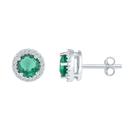 10k White Gold Womens Round Synthetic Emerald Solitaire Stud Earrings 1 Cttw