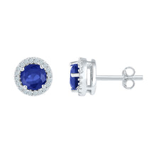  10k White Gold Womens Round Synthetic Blue Sapphire Diamond Stud Earrings 1-1/2 Cttw