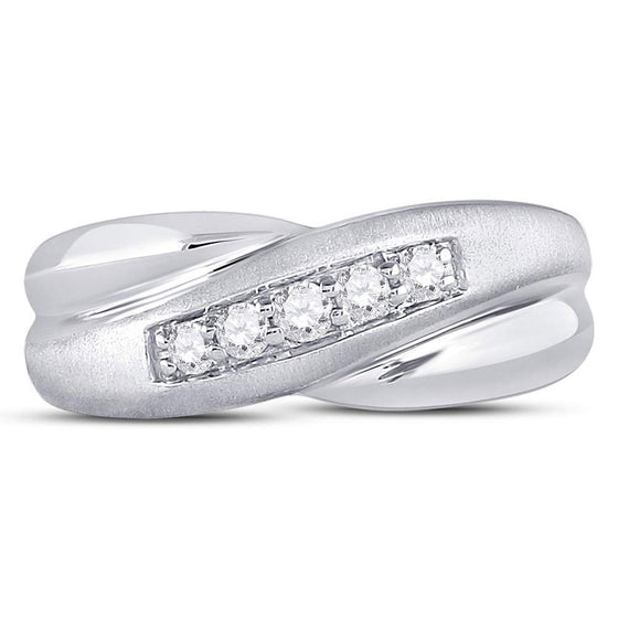 10k White Gold Mens Round Diamond Diagonal Row Matte Band Ring 1/4 Cttw