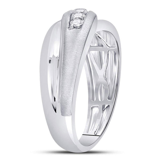 10k White Gold Mens Round Diamond Diagonal Row Matte Band Ring 1/4 Cttw