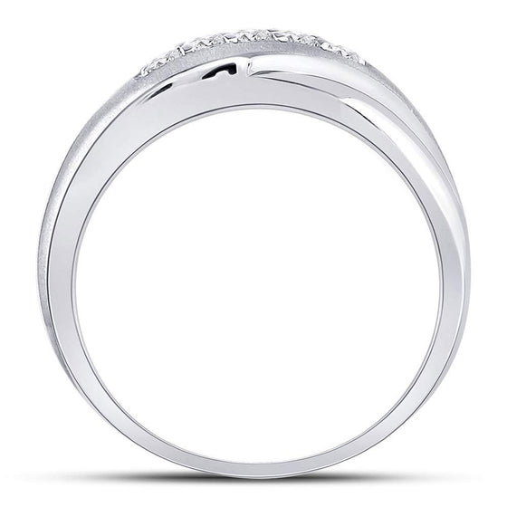 10k White Gold Mens Round Diamond Diagonal Row Matte Band Ring 1/4 Cttw