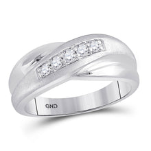  10k White Gold Mens Round Diamond Diagonal Row Matte Band Ring 1/4 Cttw