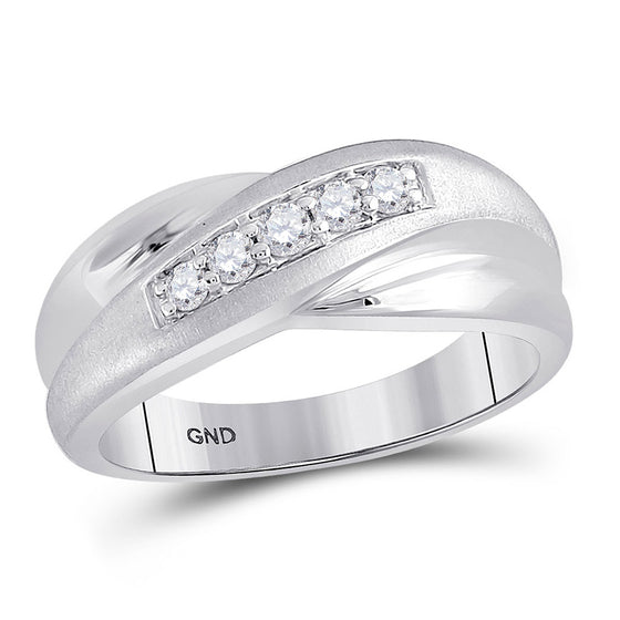 10k White Gold Mens Round Diamond Diagonal Row Matte Band Ring 1/4 Cttw