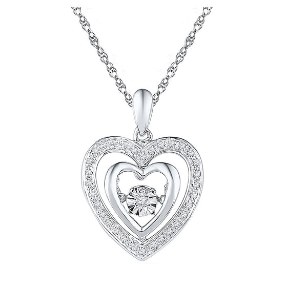 Sterling Silver Womens Round Diamond Heart Pendant 1/10 Cttw