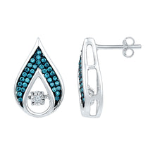 10k White Gold Womens Round Blue Color Enhanced Diamond Teardrop Earrings 1/4 Cttw