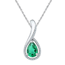  Sterling Silver Womens Pear Synthetic Emerald Teardrop Pendant 2 Cttw