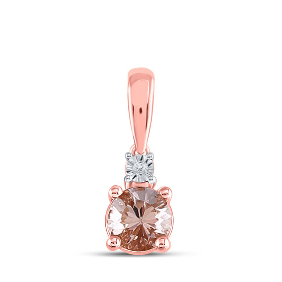 10k Rose Gold Womens Round Synthetic Morganite Solitaire Pendant 5/8 Cttw