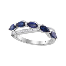  14k White Gold Womens Marquise Blue Sapphire Diamond Band Ring 1 Cttw