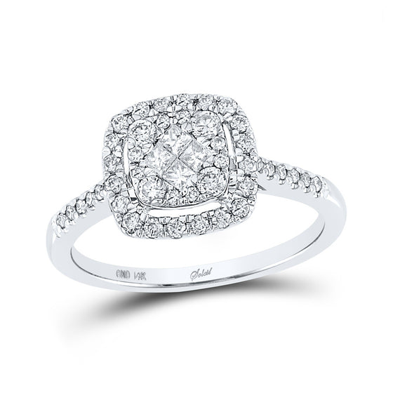 14k White Gold Princess Diamond Cluster Bridal Wedding Engagement Ring 1/2 Cttw