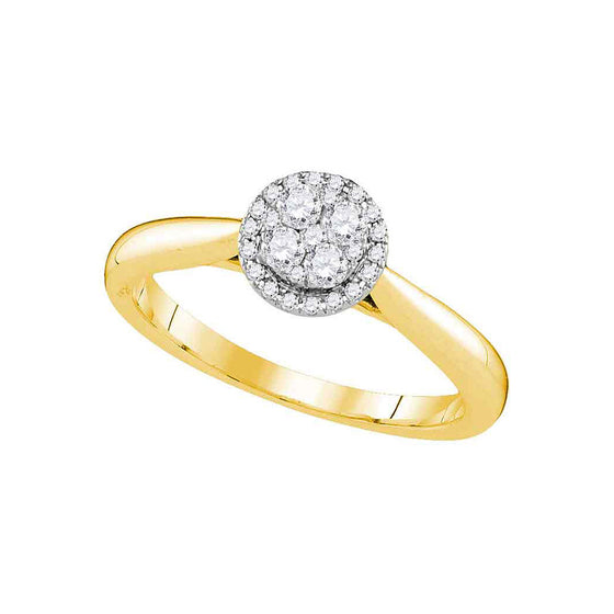 14k Yellow Gold Round Diamond Cluster Bridal Wedding Engagement Ring 1/4 Cttw