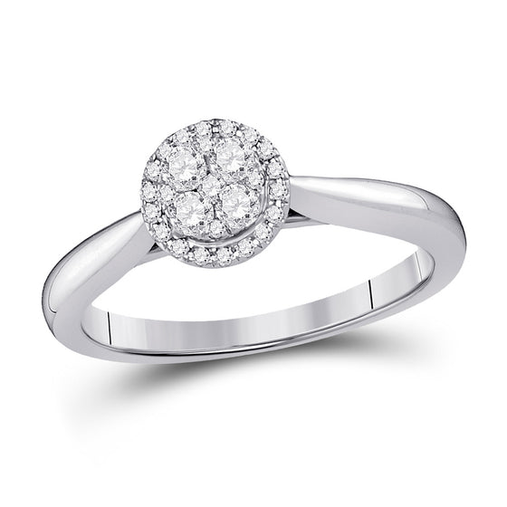 14k White Gold Round Diamond Fashion Cluster Ring 1/4 Cttw