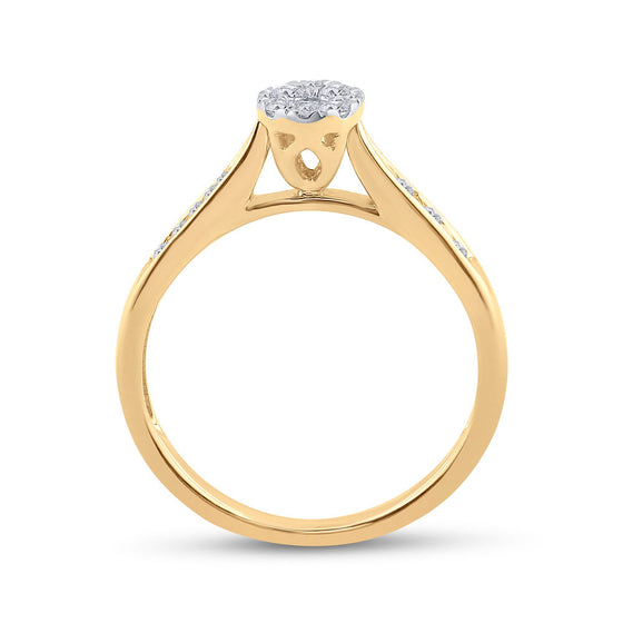 14k Yellow Gold Womens Round Diamond Cluster Ring 1/4 Cttw