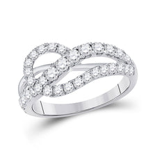  14k White Gold Womens Round Diamond Crossover Band Ring 1 Cttw