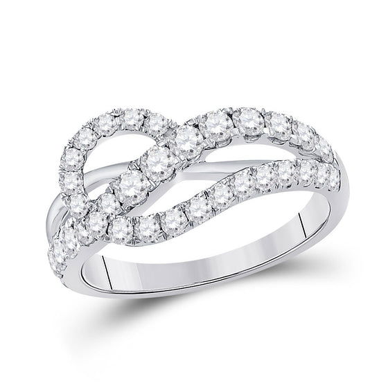 14k White Gold Womens Round Diamond Crossover Band Ring 1 Cttw