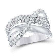  14k White Gold Womens Round Diamond Modern Crossover Band Ring 1 Cttw