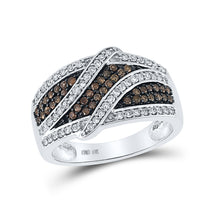  10k White Gold Womens Round Brown Diamond Band Ring 5/8 Cttw