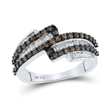  Sterling Silver Womens Round Brown Diamond Band Ring 7/8 Cttw