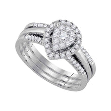  10k White Gold Round Diamond 3-Piece Bridal Wedding Ring Band Set 1/2 Cttw