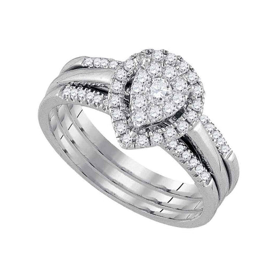 10k White Gold Round Diamond 3-Piece Bridal Wedding Ring Band Set 1/2 Cttw