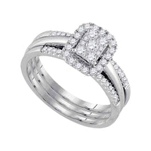  10k White Gold Diamond Cluster Bridal Wedding Ring Band Set 1/2 Cttw