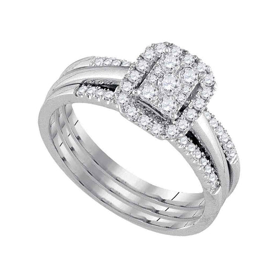 10k White Gold Diamond Cluster Bridal Wedding Ring Band Set 1/2 Cttw