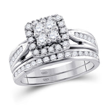  10k White Gold Round Diamond Cluster Bridal Wedding Ring Band Set 1 Cttw