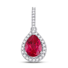  10k White Gold Womens Pear Synthetic Ruby Solitaire Diamond Frame Pendant 1-7/8 Cttw