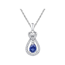 10k White Gold Womens Oval Synthetic Blue Sapphire Solitaire Pendant 1/6 Cttw