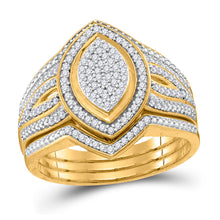  10k Yellow Gold Diamond Cluster 3-Piece Bridal Wedding Ring Band Set 1/3 Cttw