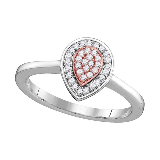 14k Two-tone Gold Womens Round Diamond Teardrop Cluster Ring 1/12 Cttw