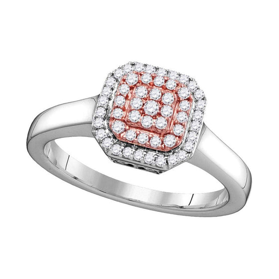 14k Two-tone Gold Womens Round Pink Diamond Square Cluster Ring 1/4 Cttw