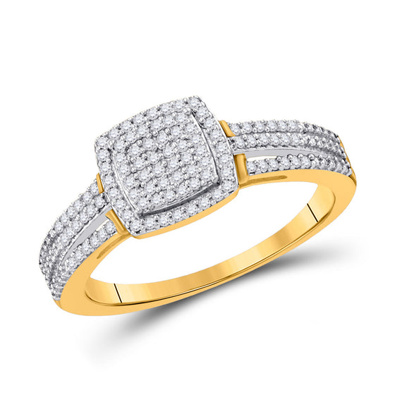 10k Yellow Gold Round Diamond Square Bridal Wedding Engagement Ring 1/4 Cttw