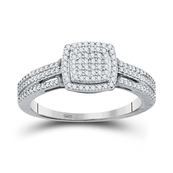 10k White Gold Round Diamond Cluster Bridal Wedding Engagement Ring 1/4 Cttw