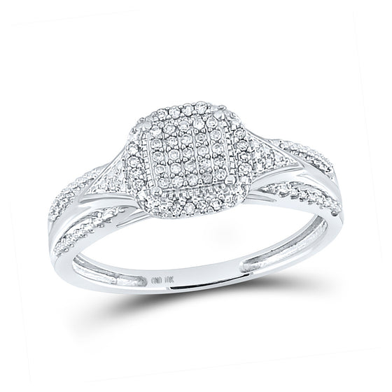 10k White Gold Round Diamond Cluster Bridal Wedding Engagement Ring 1/10 Cttw