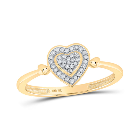 10k Yellow Gold Womens Round Diamond Heart Cluster Ring 1/10 Cttw