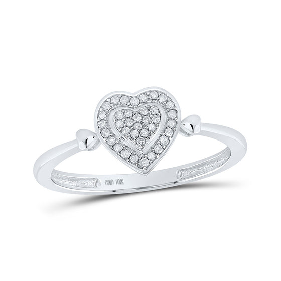 10k White Gold Womens Round Diamond Heart Frame Cluster Ring 1/10 Cttw