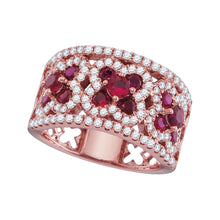  18kt Rose Gold Womens Round Ruby Diamond Band Ring 2-1/5 Cttw