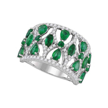  18kt White Gold Womens Pear Emerald Diamond Fashion Ring 2-3/4 Cttw