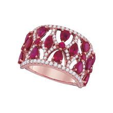  18kt Rose Gold Womens Pear Ruby Diamond Fashion Ring 3-1/2 Cttw