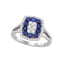  18kt White Gold Womens Round Blue Sapphire Diamond Cluster Ring 1 Cttw