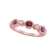  18kt Rose Gold Womens Oval Ruby Diamond Alternating Band Ring 7/8 Cttw