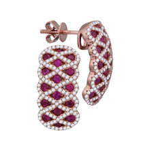  18kt Rose Gold Womens Round Ruby Diamond Crisscross Stud Earrings 2 Cttw