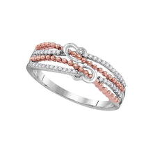  10k White Gold Womens Round Diamond Heart Roped 2-tone Rose Band Ring 1/8 Cttw