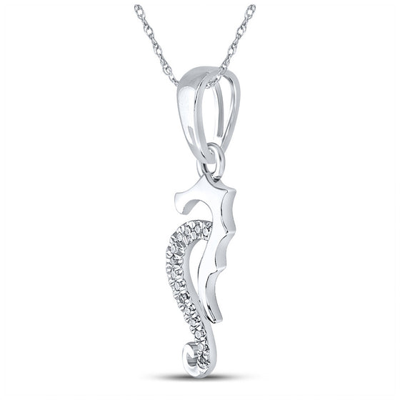 10k White Gold Womens Round Diamond Seahorse Animal Pendant 1/20 Cttw