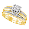 10k Yellow Gold His Hers Round Diamond Cluster Matching Wedding Set 1/3 Cttw