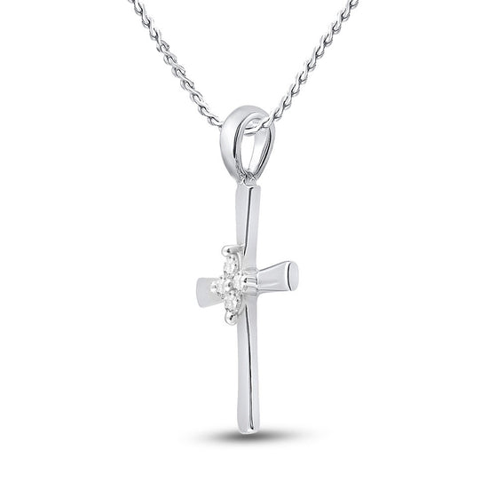 10k White Gold Womens Round Diamond Cross Pendant 1/20 Cttw