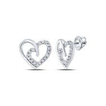  Sterling Silver Womens Round Diamond Heart Earrings 1/10 Cttw