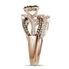 10k Rose Gold Womens Round Brown Diamond Cluster Bridal Wedding Ring Band Set 1 Cttw