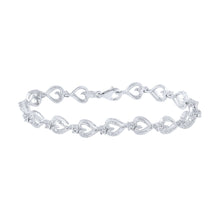  Sterling Silver Womens Round Diamond Heart Bracelet 1/10 Cttw