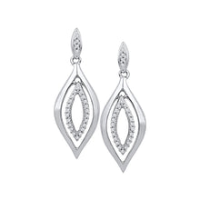  10k White Gold Womens Round Diamond Double Oval Dangle Earrings 1/6 Cttw